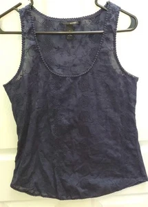Lucky Brand Embroidered Eyelet Tank Top Blouse Navy Blue Women’s Small Cotton - Picture 1 of 5