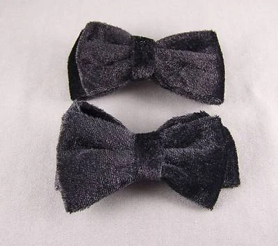 set pack of 2 Black velvet velour BOW 3 5/8" wide barrette hair clip gator claw - Image 1 of 3