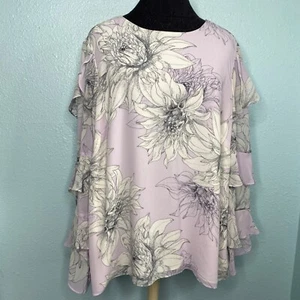 Vince Camuto Blouse Shirt Top Plus Size 1X lilac purple white floral long sleeve - Picture 1 of 12