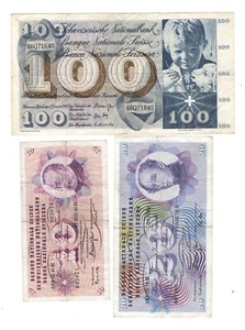 SVIZZERA Lotto 3 Banconote 10, 20 e 100 Francs - Picture 1 of 2