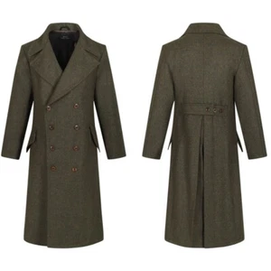 Herrenmantel Tweed-Stoff Grüne Jacke Blazer Einfarbig Business Freizeit Custom - Picture 1 of 10