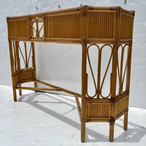 Vintage Bamboo Rattan And Glass Console Table Cover