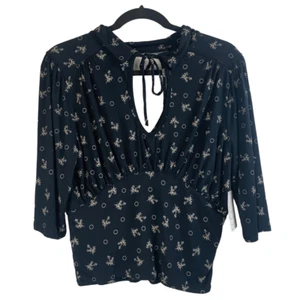 Free People Black Soraya Printed Open Cutout Top Bluse Gr. L Neu - Bild 1 von 11
