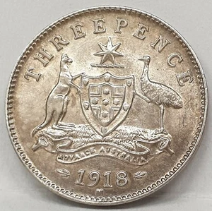 AUSTRALIA 1918 M . THREEPENCE . aUNCIRCULATED - Picture 1 of 2