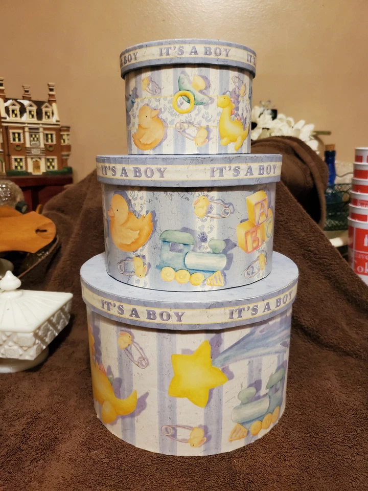  3PC SET NESTING HAT / GIFT BOXES  " It's A Boy! "  *** NEW***  - Image 1 of 4