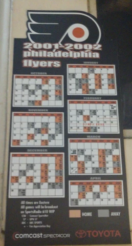Philadelphia Flyers 2001-02 Magnet Schedule great shape Cover