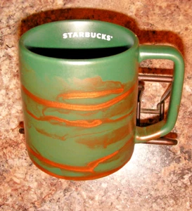 STARBUCKS Coffee MUG Copper Swirl Wave Marble on Very Dark Green 12oz Coffee Cup - Bild 1 von 8