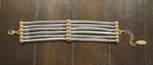 Plunder Design Fashion Jewelry Tessa Silver Chain Gold Accent Bangle Bracelet - Picture 1 of 3