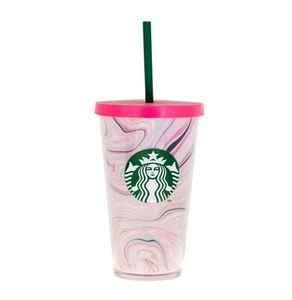 Starbucks Pink Paint Swirl Heart Valentine Day Love Acrylic Cup Tumbler 16 oz - Picture 1 of 3