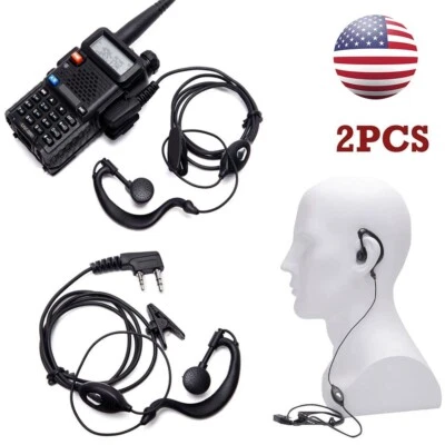 2PC Walkie Talkie Earpiece Headset Earphone 2 Pin for For BAOFENG UV-5R UV-82 US - Image 1 of 4