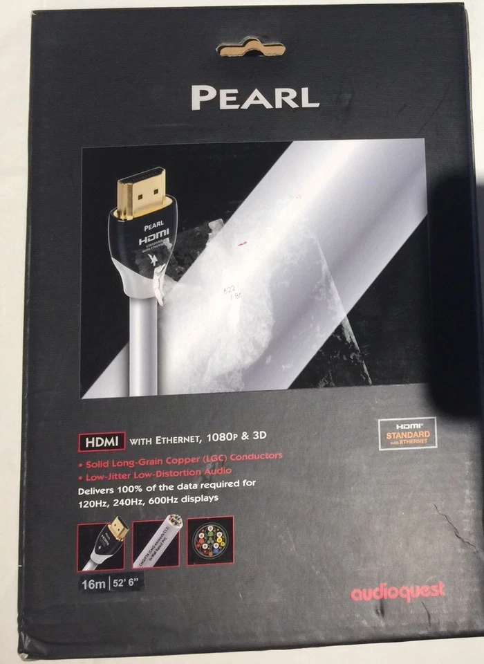 AudioQuest Pearl 16m (52.49 ft.) PVC HDMI AV Cable w/ Ethernet -Open Box - White - Image 1 of 3