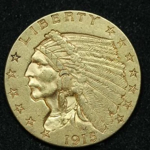 1915 $ 2.5 2.50 Gold Indian Head Quarter Eagle Coin - Picture 1 of 2
