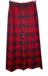 Vintage Pendleton Red & Blue Tartan Plaid Wool Button Front Skirt Womens Size 16 - Picture 1 of 7