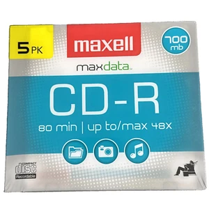 Maxell CD-R Blank Maxdata 80 Min each CDs, 48x max. 700mb 5 Pk - NEW SEALED - Picture 1 of 1