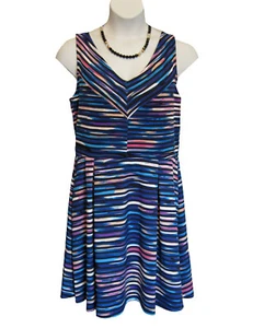 NEW Striped Knit Dress Size XL 14 16 Tank Gored Blue Multi Sleeveless Flirty NWT - Picture 1 of 9