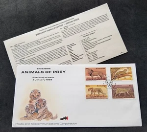 [SJ] Zimbabwe Animals Of Prey 1992 Big Cat Cheetah Lion Leopard (FDC) - Picture 1 of 5