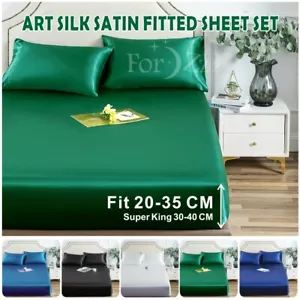2200TC Silk Satin 3PCS Bottom/Fitted Sheet Single/KS/Double/Queen/SuperKing Size - Picture 1 of 16