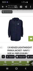 Kenzo Lightweight Parker Jacket In Navy blue size medium rrp£510 only £99.99 (H) - Picture 1 of 1