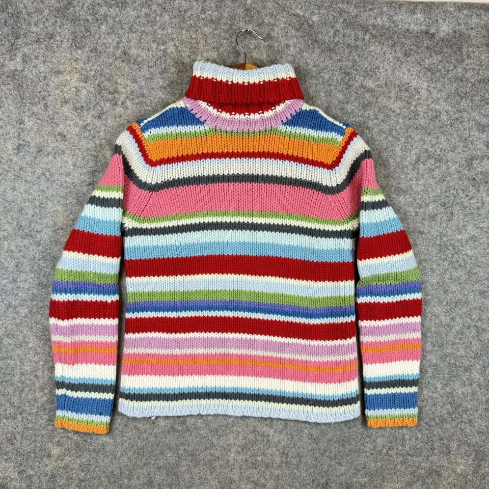 VTG GAP Cable Knit Rainbow Turtleneck Sweater Stripe Wool Blend Womens Large Y2K - Image 1 of 4
