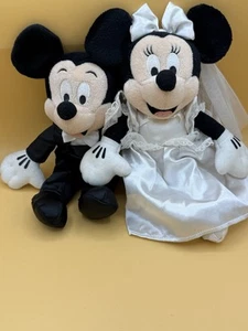 Vintage DISNEY PARKS Mickey & Minnie Mouse Bride Groom Wedding Set Plush w/Tag - Picture 1 of 7