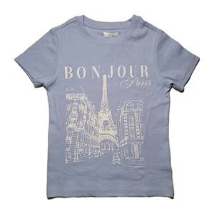 Bonjour Paris France Girls Blue Shirt Size L(10/12) Paris Vacation New With Tags - Picture 1 of 4