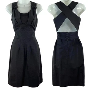 Reiss Black Cotton & Silk Smart Crossover Button Details Flared Dress UK 6 - Picture 1 of 12