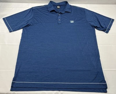 FootJoy FJ Mens 2XL XXL Performance Golf Polo Shirt Blue Striped CC Logo Stain - Image 1 of 4