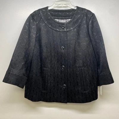 Charter Club Women's Size 2x-18W Black Pattern 3/4 Sleeve Jacket - Image 1 of 4