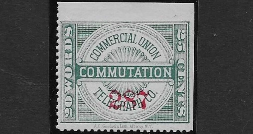 US Scott 8T2, Revenues, 1855-1891, 25 Cent Commercial Union Tel., MOG, NH, F/VF - Image 1 of 1