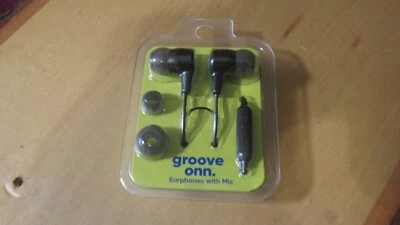 New! Groove Onn Black Earphones earbuds headphones with Microphone w/ 3 tips - Image 1 of 3