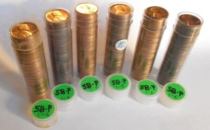 1958 P BU Lincoln Cent Roll, RED, ONE of six rolls available, FREE SHIPPING - Picture 1 of 5