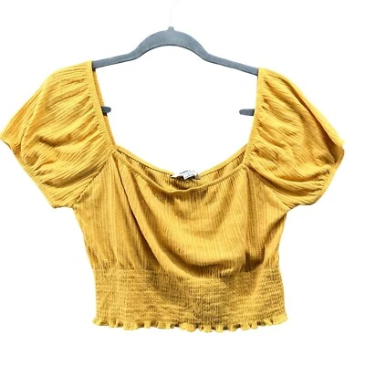 O'neill Puff рукав укороченный Топ женщин L горчичный желтый со сборками - Изображение 1 из 4