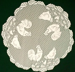 Heritage Lace Ivory Table Topper 30" Round Roosters Doily Kitchen - Picture 1 of 3