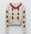 Zara Ecru Limited Edition Wool Blend Cardigan With Floral Details Size S