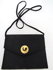 Vintage Formal Mini Hard Case Black Satin Metal Flap Closure Shoulder Strap