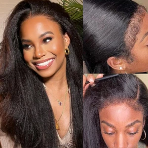 UNice Peruvian Kinky Edge Yaki Straight 13x4Lace Front Human Hair Wigs for Women - Picture 1 of 14