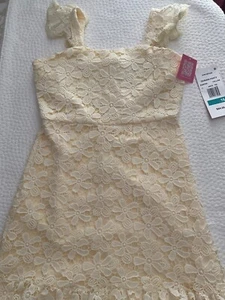 NWTRare Edition Flutter Sleeve Lace Social Dress Big Girls 16 Yellow Zip Closure - Picture 1 of 4