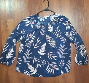 Blusa Floral Diane Von Furstenberg Hojas Seda Manga Larga Azul Talla Grande - Imagen 1 de 19