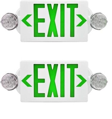 2 Pack LED Exit Sign Emergency Light–Hi Output Compact Combo UL Listed (Green) • 46.99$