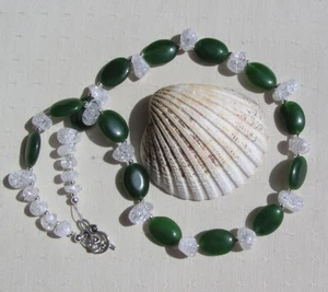 Clear Quartz & Nephrite Jade Gemstone Statement Necklace "Sage Ice" - SALE - Picture 1 of 6