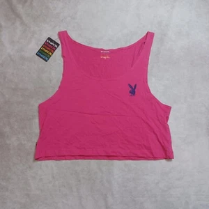 Playboy Logo Crop Tank Top Baby Tee Womens Size 16 XL NEW Pink Sporty Slim Fit - Picture 1 of 7