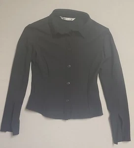 Top para mujer Zara talla S negro elástico manga abertura cuello abotonado - Imagen 1 de 7
