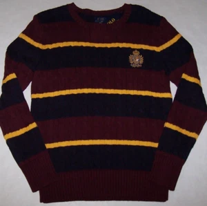 NWT Polo Ralph Lauren NAVY/WINE/GOLD CABLE Knit Sweater Boy's M 10/12 CREST - Picture 1 of 3