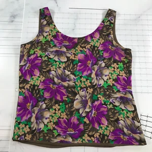 Vintage Dana Buchman Womens 8 Tank Top Brown Green Purple Silk Relaxed Fit - Picture 1 of 12