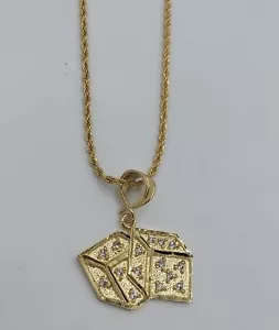 14KT Gold EP Würfel Glücksspiel Mit Klar Zirkonia Anhänger 18 " 3MM Seilkette - Bild 1 von 4