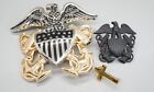 Vietnam War Navy Officer Hat & Cap Badges, Chaplain Cross Insignia Pin Lot Of 3