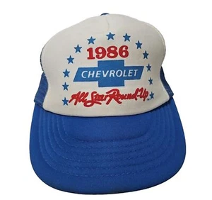 Chevrolet Snapback Trucker Hat Cap Advertising White Red Blue Vtg 1980s - Picture 1 of 15