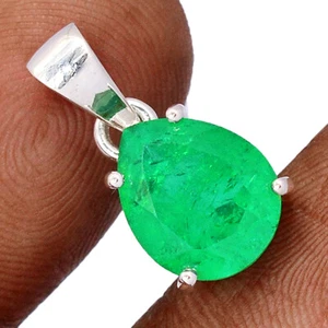 Treated Emerald Crystal Quartz 925 Sterling Silver Pendant Jewelry CP60503 - Picture 1 of 1