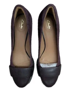 Clarks Artisan Tarah Brae Aubergine Suede Round Toe Block Heels Size 7.5 / UK 5 - Picture 1 of 9