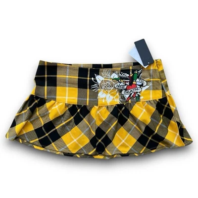 Ed Hardy - Minifalda a Cuadros True Eagle - Para Mujer Talla Grande - Amarillo Negro Cuadros Foto 1 de 4
